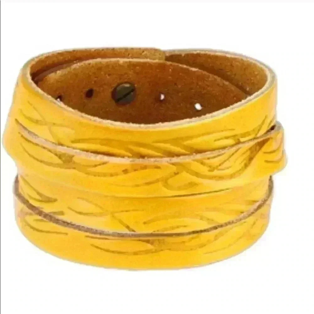 Golden yellow leather tribal bracelet